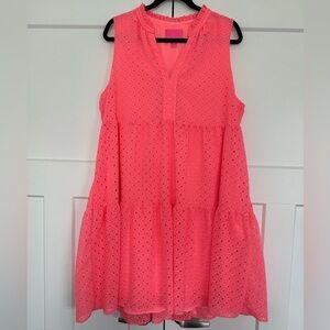 Lilly Pulitzer Novella Dress Coral Chiffon Eyelet Mini Medallion